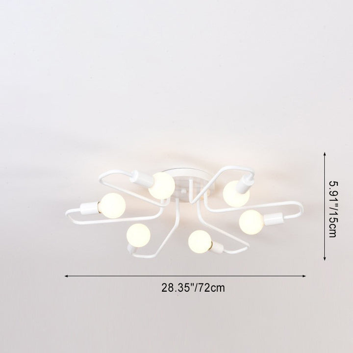 Ligne de tube incurvé nordique contemporain Fer 6/8 lumières Plafonnier semi-encastré pour salon 