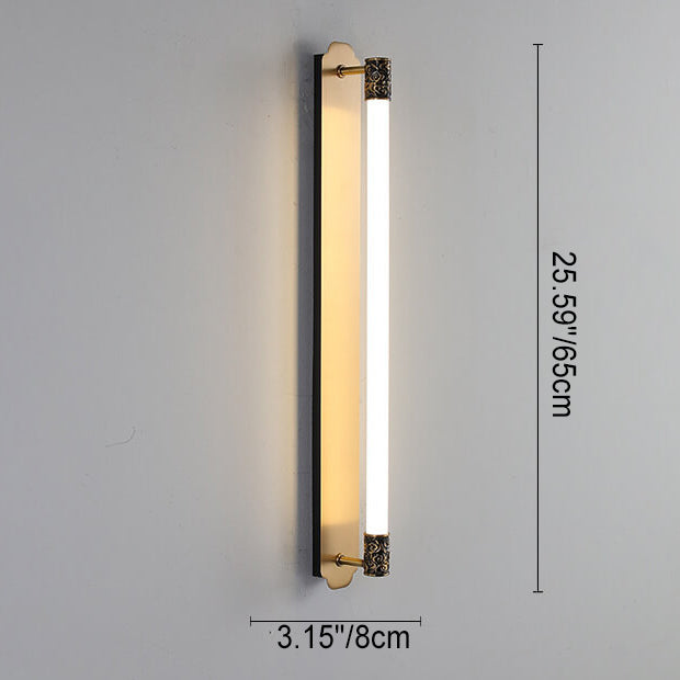 Modern Minimalist All Copper Straight Strip LED Wall Sconce Lamp