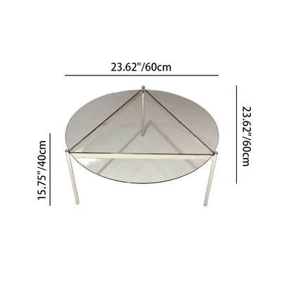 Modern Minimalist Round Triangle Tempered Glass Stainless Steel Coffee Table 1-Tier For Living Room