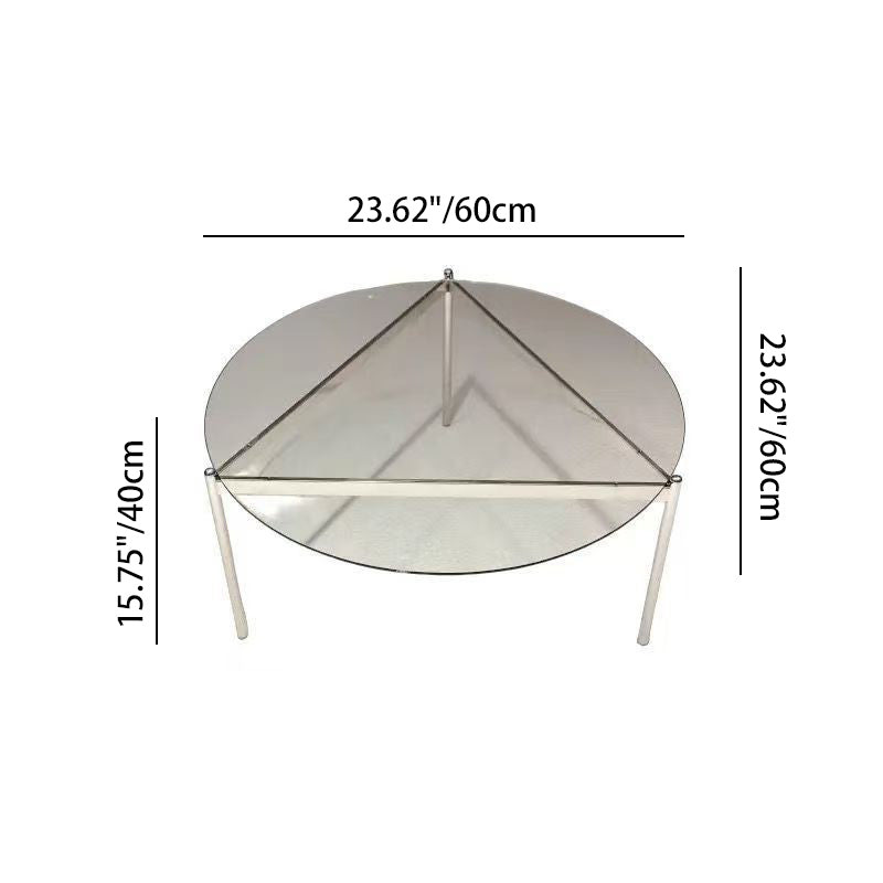 Modern Minimalist Round Triangle Tempered Glass Stainless Steel Coffee Table 1-Tier For Living Room