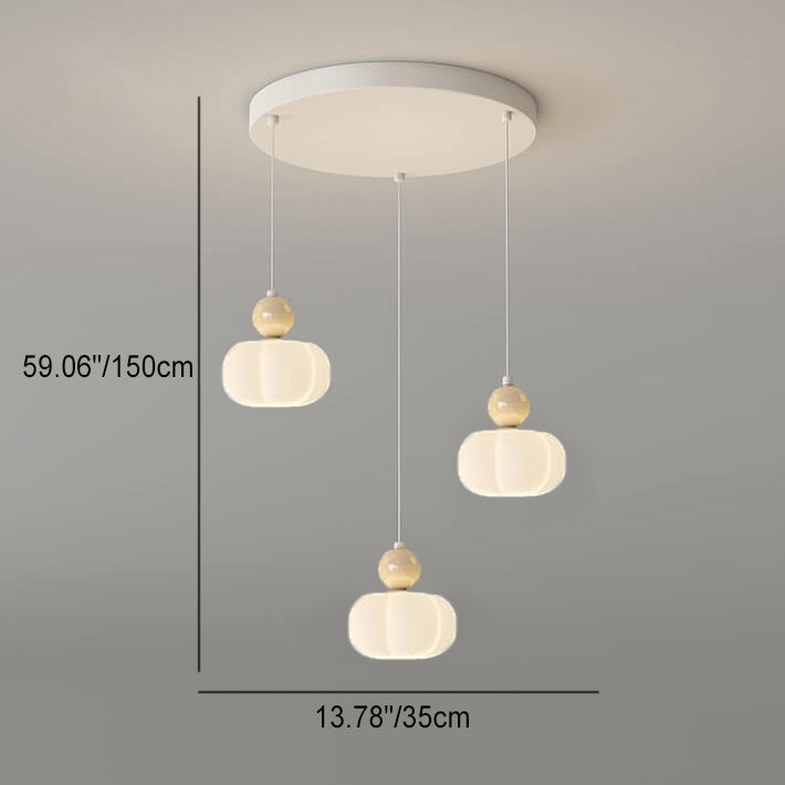 Lustre moderne minimaliste en coton crème, fer et plastique, 3/5 lumières, pour salle à manger 