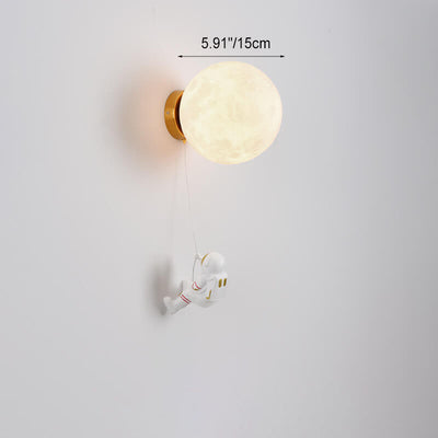 Contemporary Creative 3D Printed Moon Shade Resin Astronaut 1-Light Wall Sconce Lamp For Bedroom