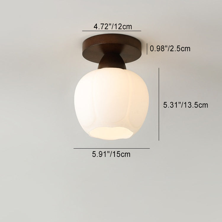 Luz de techo semiempotrada de 1 luz de vidrio y madera minimalista moderna para sala de estar 
