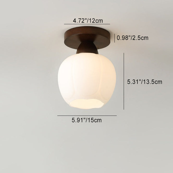 Luz de techo semiempotrada de 1 luz de vidrio y madera minimalista moderna para sala de estar 