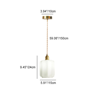 Traditional Vintage Cylindrical Brass Glass 1-Light Pendant Light For Bedroom