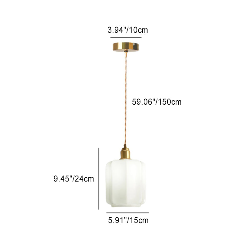 Traditional Vintage Cylindrical Brass Glass 1-Light Pendant Light For Bedroom