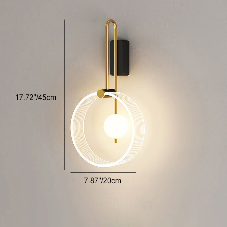 Lámpara de Aplique de Pared LED con Anillo Redondo de Hierro Acrílico Moderno Minimalista para la Mesita de Noche 