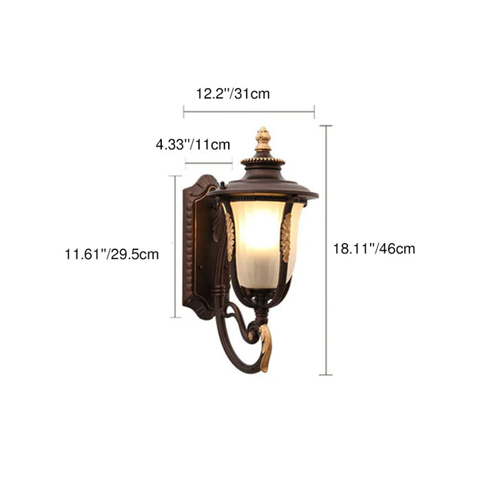 Traditional Vintage Coffee Gilded Aluminum Glass 1-Light Waterproof Wall Sconce Lamp