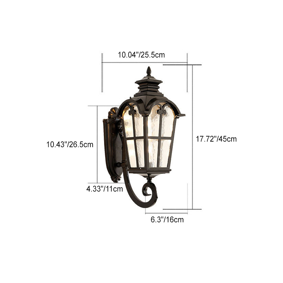 Cilindro de vidrio de aluminio impermeable tradicional europeo con ondas para lámpara de pared de 1 luz para patio exterior 
