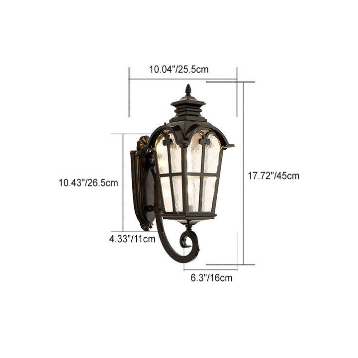 Cilindro de vidrio de aluminio impermeable tradicional europeo con ondas para lámpara de pared de 1 luz para patio exterior 