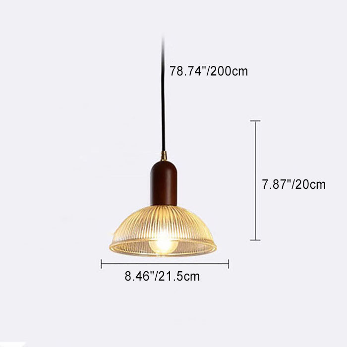 Lámpara Colgante de 1 Luz con Cúpula de Vidrio y Tazón Redondo Vintage Tradicional de Madera Maciza para Sala de Estar 