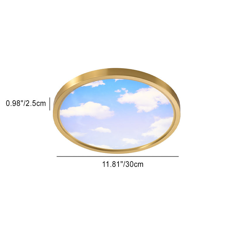 Moderne Einfachheit Vollkupfer Blauer Himmel Wolken Design Runder Acrylschirm LED Deckenleuchte für Wohnzimmer 