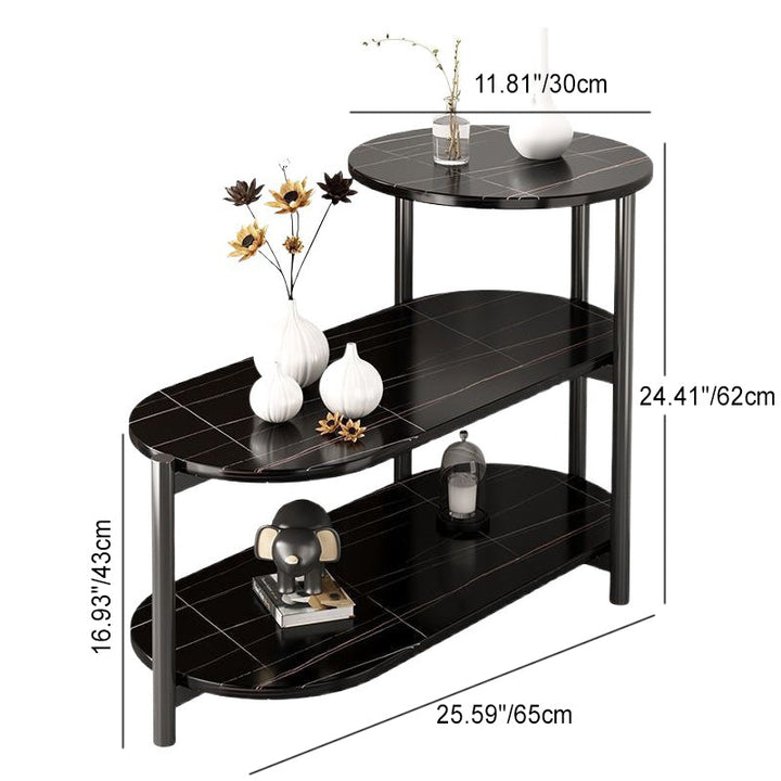Moderner minimalistischer ovaler runder Platteneisentisch 3-stufig für Wohnzimmer 