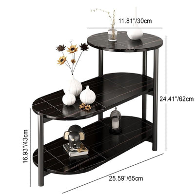 Moderner minimalistischer ovaler runder Platteneisentisch 3-stufig für Wohnzimmer 
