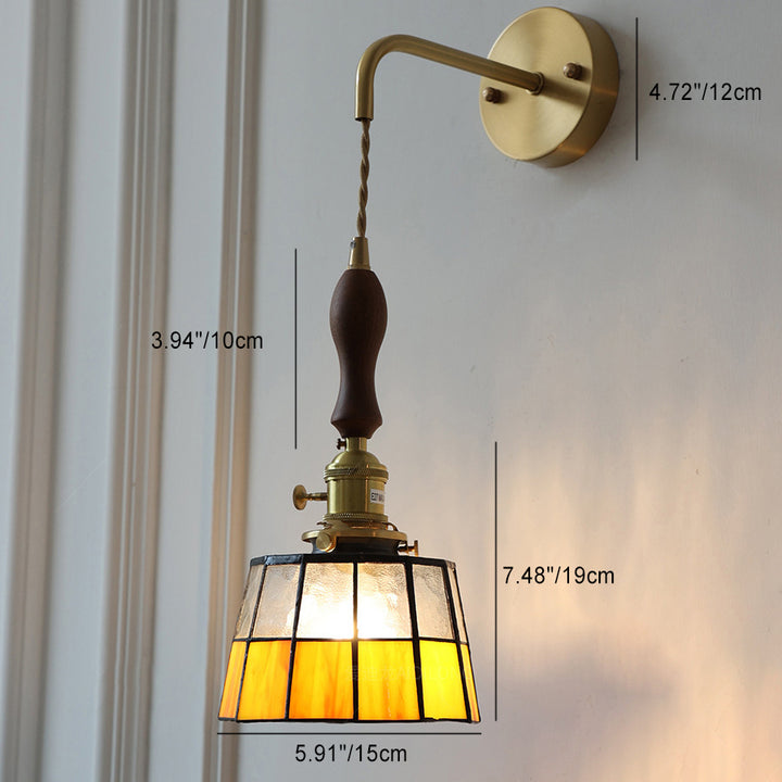 Lampe murale contemporaine rétro en verre teinté cylindrique en cuivre avec 1 lumière pour chambre 