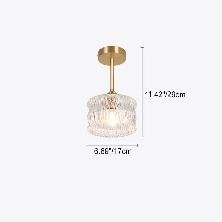 Modern Luxury Brass Glass Flower-Shaped 1-Light Semi-Flush Mount Ceiling Light