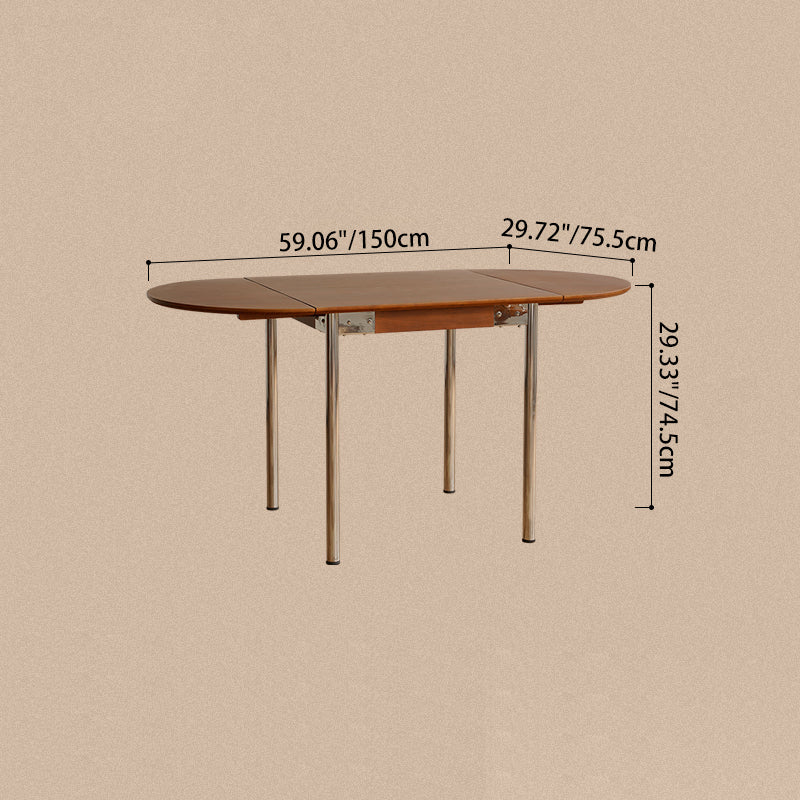Table à manger moderne minimaliste pliable ovale en bois avec plateau en mélamine pour 4 places en acier inoxydable 