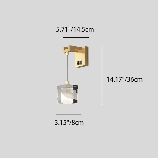 Contemporary Luxury Cube H65 Brass Acrylic 1-Light Wall Sconce Lamp For Living Room &amp; Bedroom