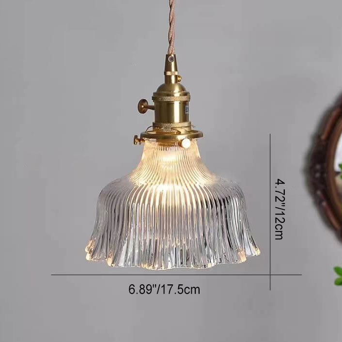 Nordic Modern Minimalist Flower Copper Walnut Glass 1-Light Pendant Light
