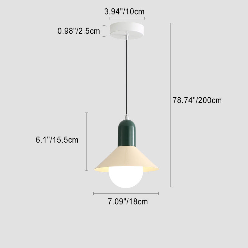 Simplicidad Contemporánea Macaron Hierro Geométrico Cono Forma 1-Luz Lámpara Colgante Para Sala de Estar 