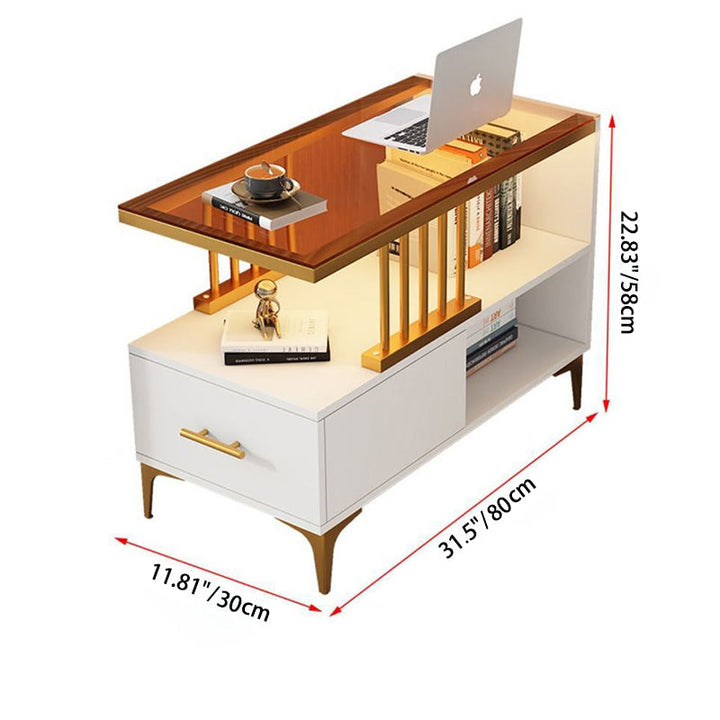 Rechteckiger Beistelltisch im zeitgenössisch-schlichten Design mit Glasplatte, 2-stufigem MDF-Schrank für das Wohnzimmer 