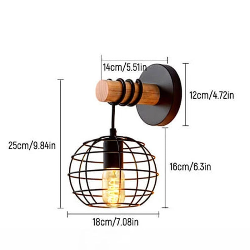 Vintage Schmiedeeisen Schwarz Runde Eisen Schirm 1-Licht Wandleuchte 