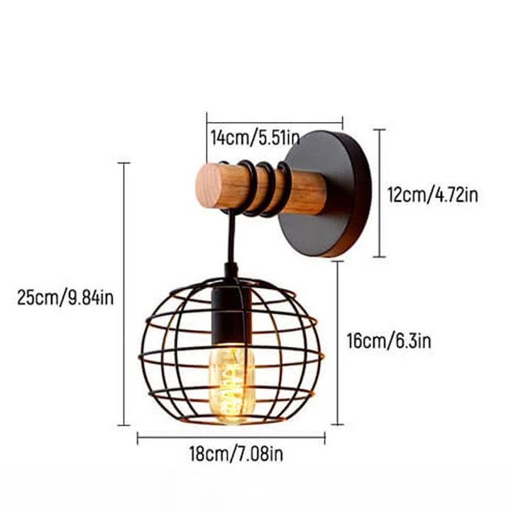 Vintage Schmiedeeisen Schwarz Runde Eisen Schirm 1-Licht Wandleuchte 