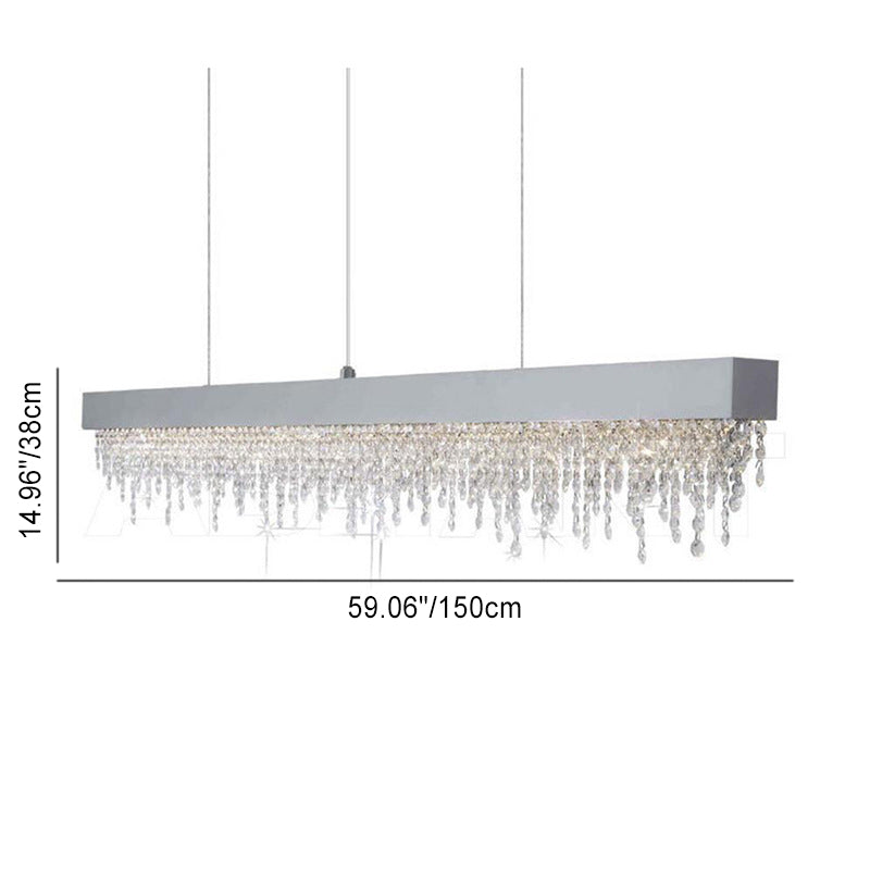 Lustre LED rectangulaire en acier inoxydable avec cristaux de luxe contemporain pour salle à manger 