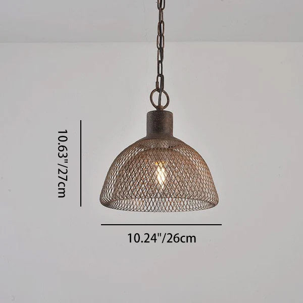 Lámpara colgante contemporánea industrial de hierro forjado con herrajes, media pantalla redonda envejecida, 1 luz, para sala de estar 