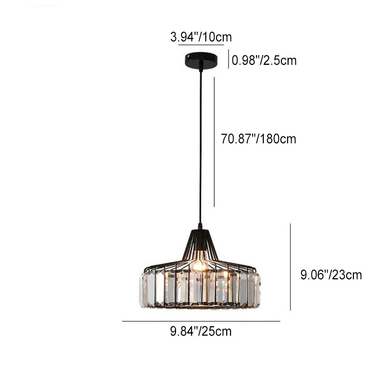 Zeitgenössische Luxus Eisen Zylinder Rahmen Kristall Schatten 1-Licht Pendelleuchte für Wohnzimmer 
