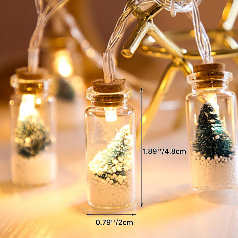 Árbol de Botella de Deseos LED de Navidad Luces Decorativas de Cadena con Caja de Batería de Nieve 