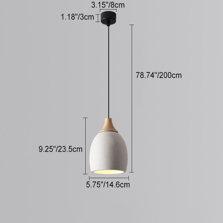 Traditionelle japanische Zement-Massivholz-Kreis 1-Licht Pendelleuchte für Esszimmer 