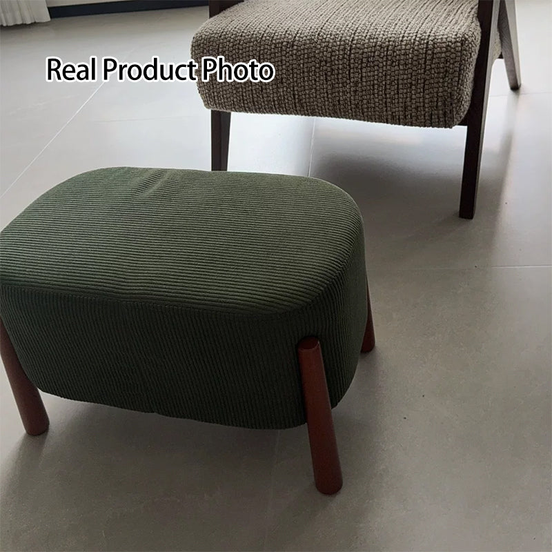 Modern Minimalist Oval Rubberwood Corduroy Teddy Fleece Faux Mink Fur Yarn Sponge Low Stool Backless Armless For Hallway