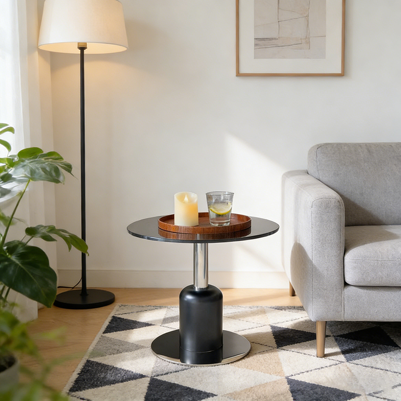 Modern Minimalist Tempered Glass Stainless Steel Round Side Table For Living Room