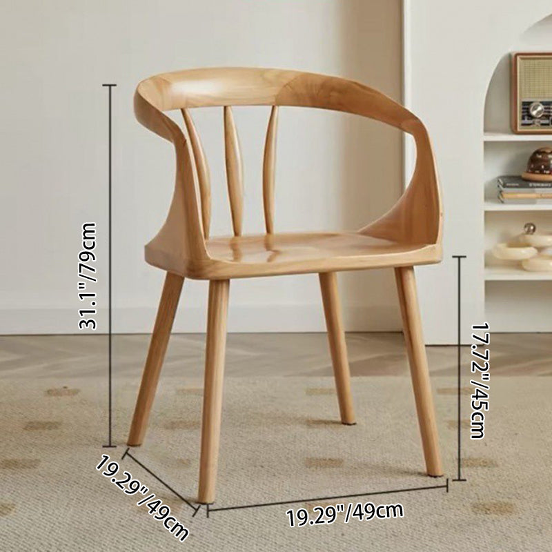 Traditional Vintage Rubberwood Dining Chair Backrest Armrests For Dining Room