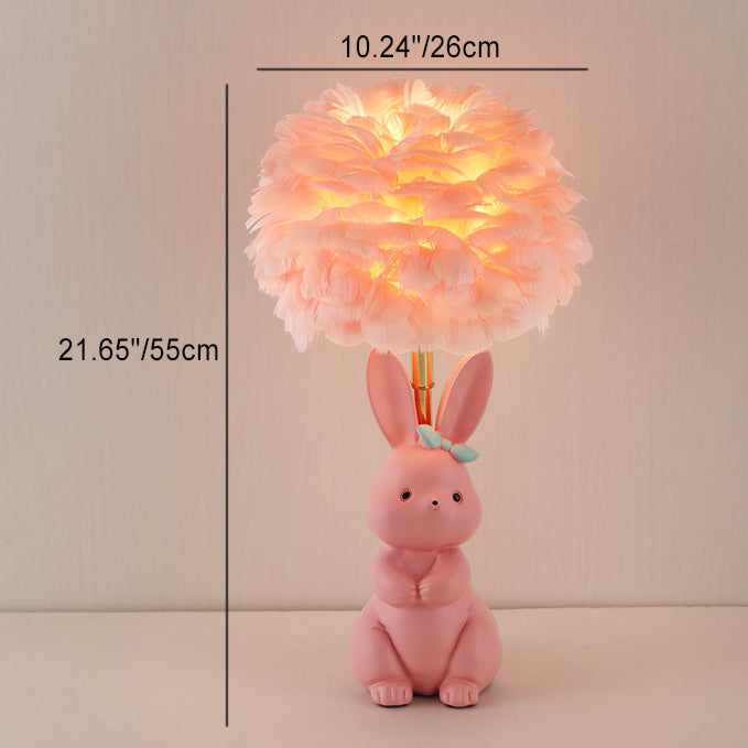 Lampe de table à 1 lumière en verre avec orbe en métal et plumes de lapin Art Déco moderne pour chambre à coucher 