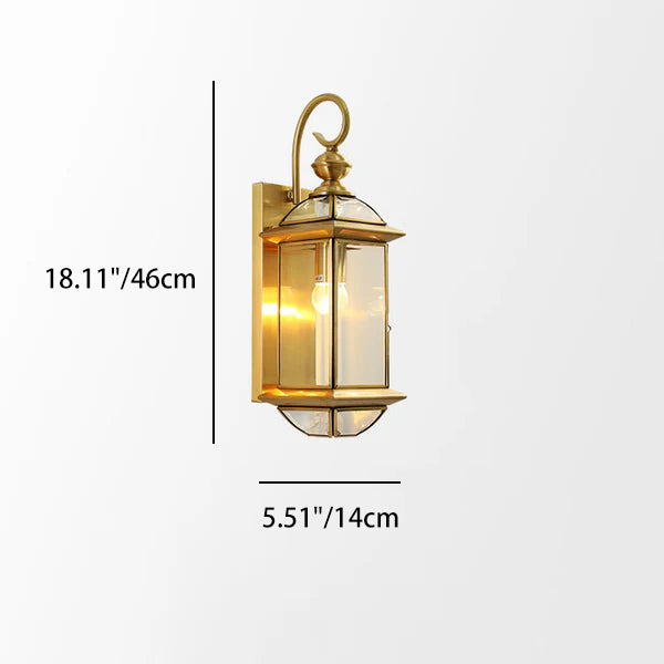 Farol cuadrado tradicional europeo de cobre y vidrio de 1 luz, aplique de pared exterior impermeable para exterior 