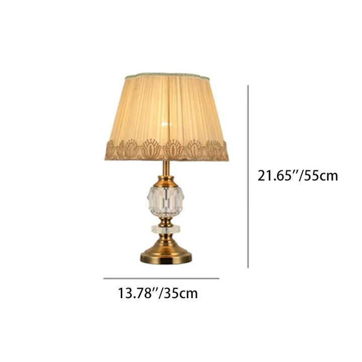 Traditional European Hardware Crystal Fabric Round 1-Light Table Lamp For Living Room & Bedroom