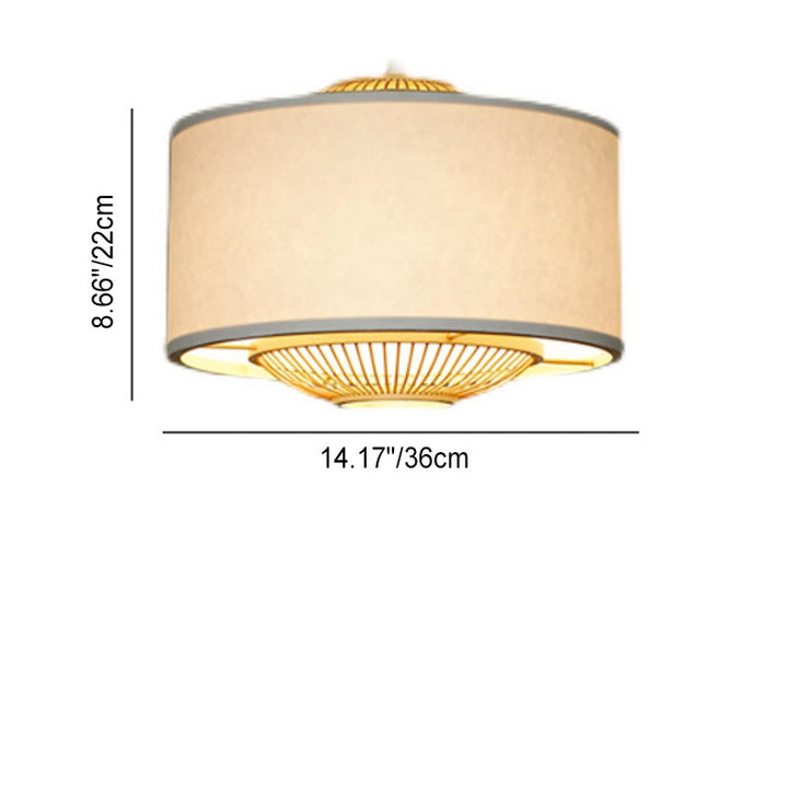 Contemporary Scandinavian Zen Bamboo Weaving Parchment Drum 1-Light Pendant Light for Living Room