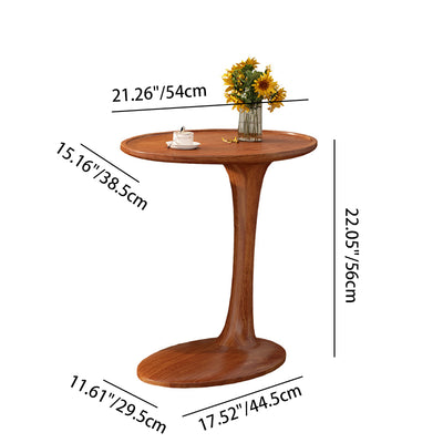 Modern Minimalist Oval Solid Wood Side Table 1-Tier For Living Room