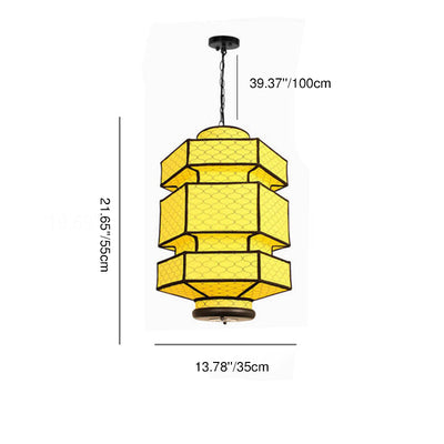 Lustre suspendu rétro hexagonal chinois en faux mouton de fer à 1 lumière 
