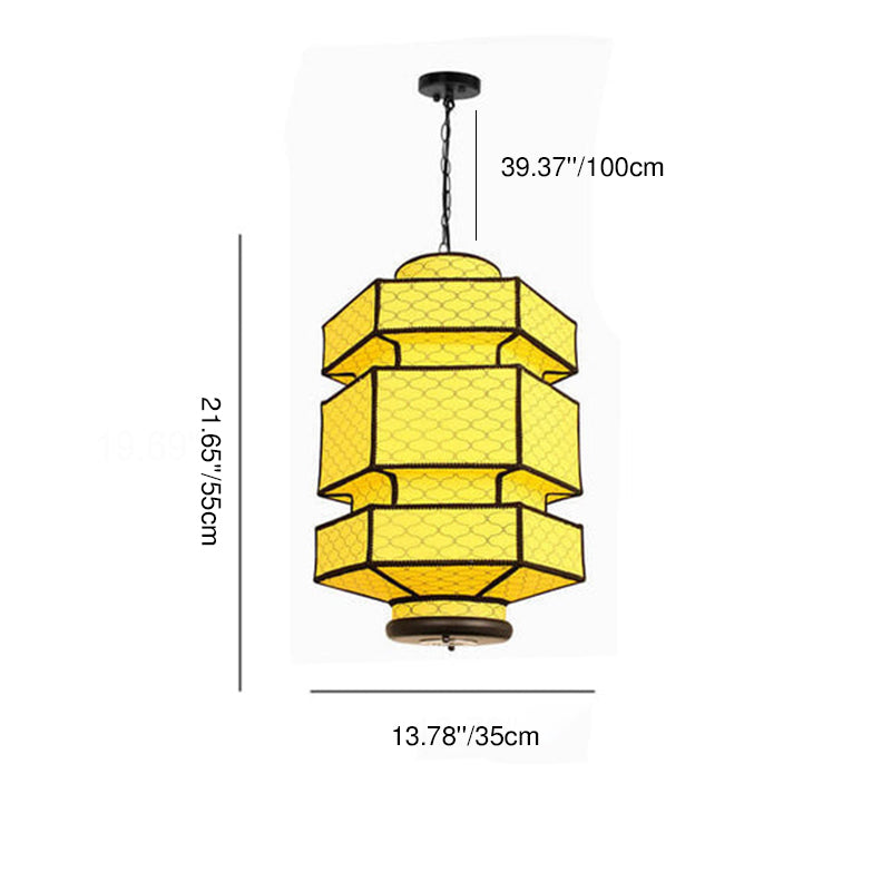 Lustre suspendu rétro hexagonal chinois en faux mouton de fer à 1 lumière 