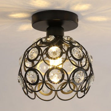 Moderne minimalistische runde Kuppel Eisen Kristall 1-Licht Semi-Flush Mount Deckenleuchte für Wohnzimmer 
