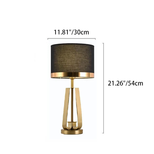 Moderne Luxus-Tischlampe mit schwarzem Stoff, goldener geometrischer Basis und 1 Leuchte