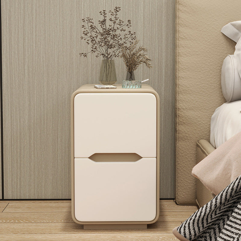 Contemporary Nordic Narrow Rectangular MDF Pine Wood Plywood Cat Scratching Leather Nightstand 2-Drawer For Bedroom