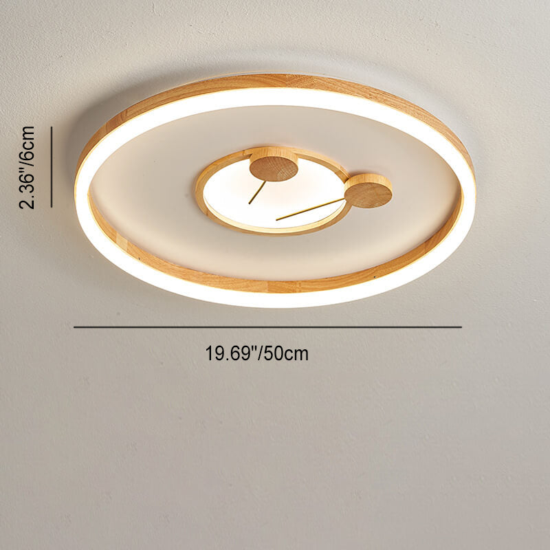 Traditional Japanese Cartoon Round Iron Wood Acrylic LED Flush Mount Ceiling Light For Living Room