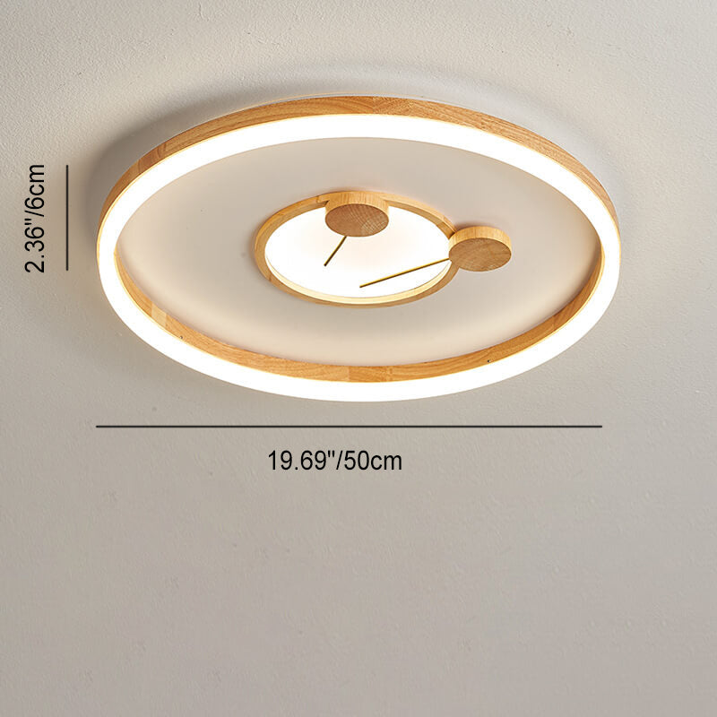 Japanese Cartoon Round Solid Wood Acrylic LED Flush Mount Ceiling Light