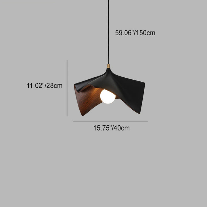 Suspension Luminaire à 1 Lumière en Forme de Feuille Irrégulière en Résine Japonaise Traditionnelle pour Salon 