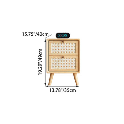 Traditional Farmhouse Square Rubberwood Solid Wood Pine Solid Wood Multi-Layer Solid Wood Nightstand 2-Drawer For Bedroom