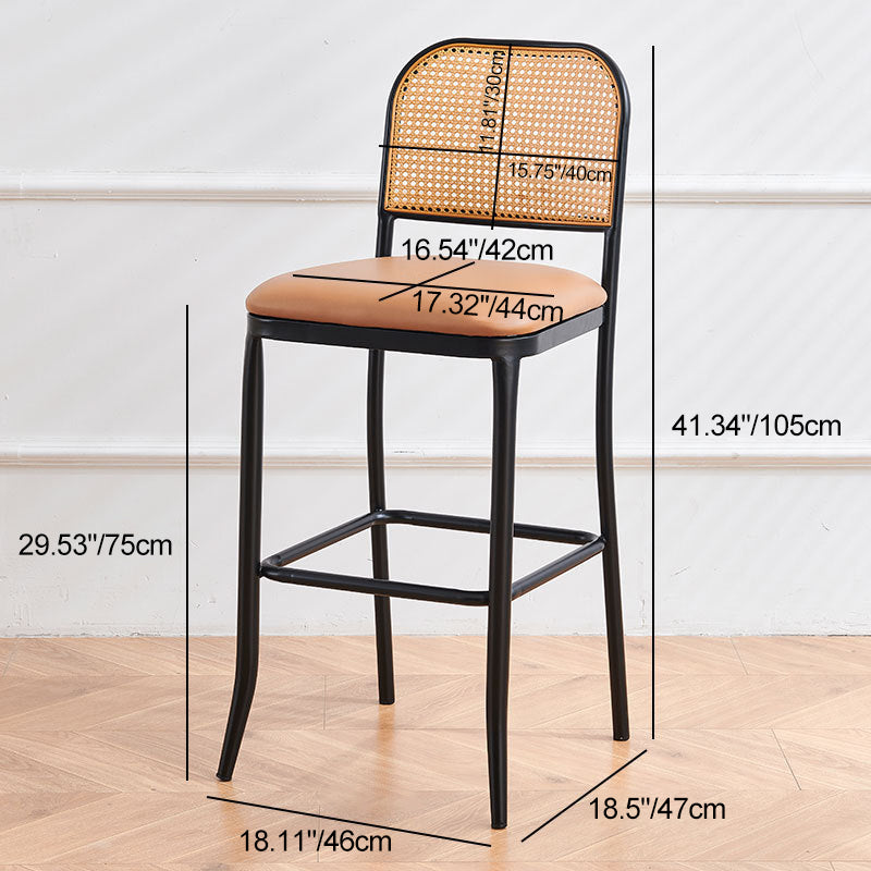 Modern Minimalist PE Nappa Leather Iron Rectangular Bar Stool Backrest Armless For Dining Room